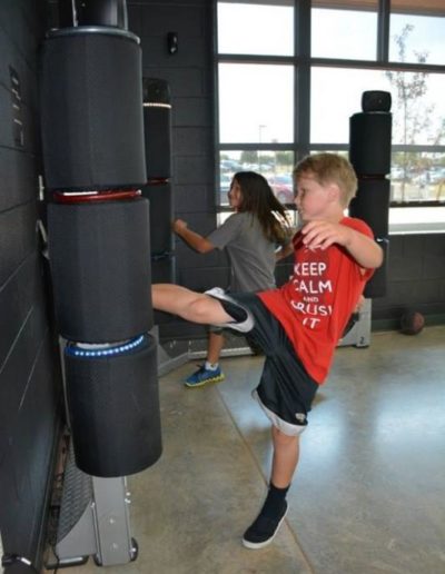Kids fitness gaming with 3-kick interactive system